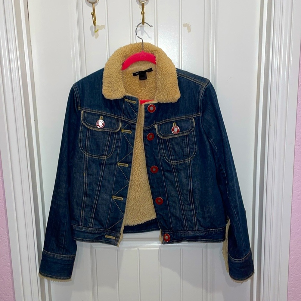 Blue Denim Jacket with soft beige inside.